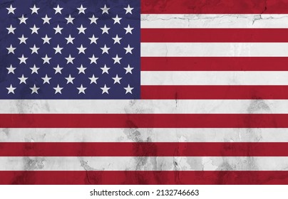 Full Frame Shot Of American Flag On Wall. Unaltered, Flag Of United States, Striped, Pattern, Star Shape, Backgrounds, Flag, Identity, Politics And National Flag.