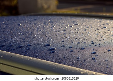 Full Frame Shot Of Cold Condensed Water Droplets On The Surface Of A Waxed Blue Car Paintwork - Powered by Shutterstock