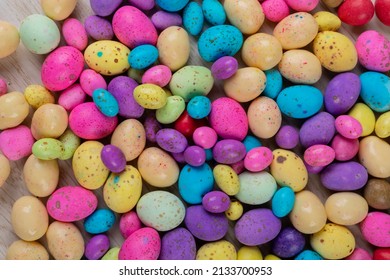 Full Frame Shot Of Colorful Easter Candy Eggs. Unaltered, Cultures, Festival, Copy Space, Food, Craft, Decoration, Backgrounds And Celebration Concept.