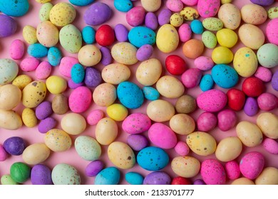 Full Frame Shot Of Multi Colored Easter Candy Eggs. Unaltered, Cultures, Festival, Copy Space, Food, Craft, Decoration, Backgrounds And Celebration Concept.