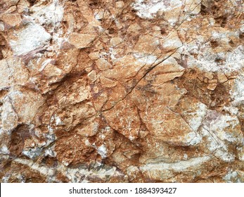 Full Frame Shot Of Rock Stone Background, Solid Background.  Brown Rock Surface, Rough Rock Surface.