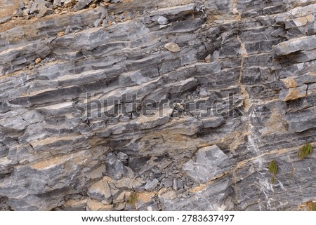 Full Frame Texture of Stratified Limestone and Shale Rock Layers at Spil Mountain