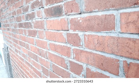 A full frame vertical shot of a rustic red brick wall texture background with copy space
