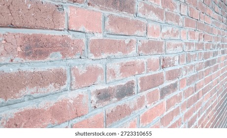 A full frame vertical shot of a rustic red brick wall texture background with copy space