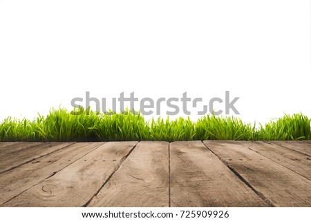 full frame of wooden planks and sward background, isolated on white