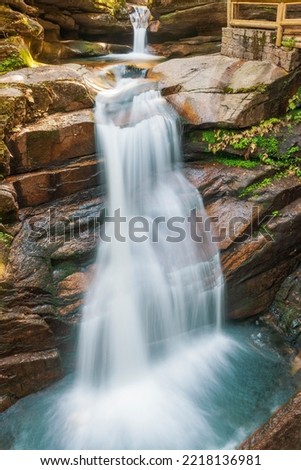 Full frontal view of the Sabbaday Falls on Sabbaday Brook. Waterville Valley. Grafton County. New Hampshire. USA