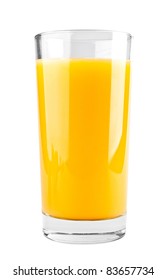 Full Glass Of Orange Juice On White Background