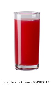 Full Glass Of Red Orange Juice On White Background