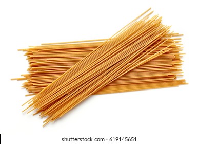 Full Grain Spaghetti Pasta Isolated On White Background, Top View