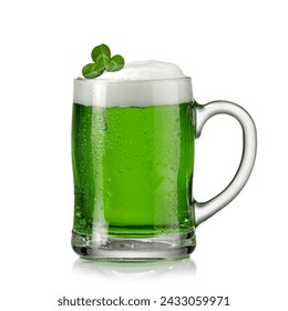 Full green beer mug with a shamrock leaf on white background - Powered by Shutterstock