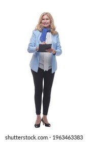 In Full Growth. Mature Woman With Clipboard .