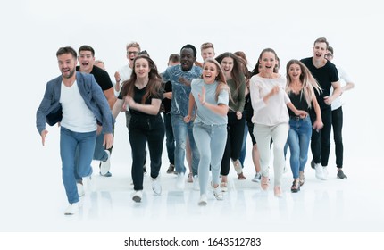 in full growth. smiling young people hurrying to their goal - Powered by Shutterstock