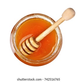 Full Honey Jar With A Dipper Inside, Top View
