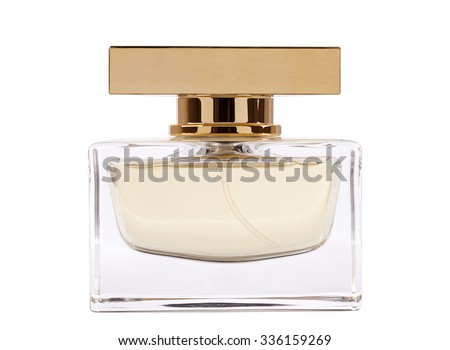 Full jar of perfume with reflection. isolated on white