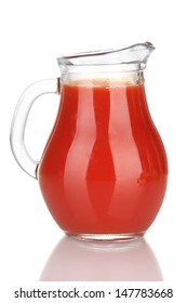 Full Jug Of  Tomato Juice, Isolated On White