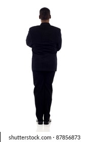 Full Length African American Business Man Standing Back View Isolated Over White Background