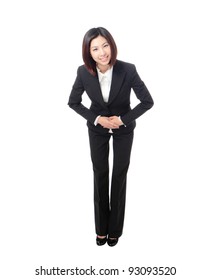 Full Length Of Attractive Business Woman Take A Bow Isolated On White Background, Model Is A Asian Beauty