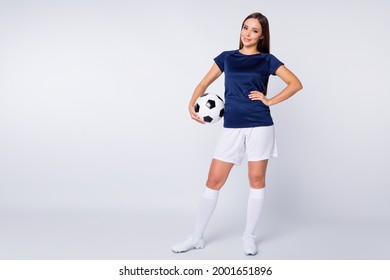 Full length body size view of her she nice-looking attractive lovely pretty cheerful content straight-haired girl coach holding in hand ball isolated on light white gray pastel color background - Powered by Shutterstock