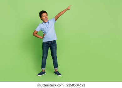 Full length body size view of two attractive cheerful pre-teen boy having fun showing copy space isolated over green color background - Powered by Shutterstock