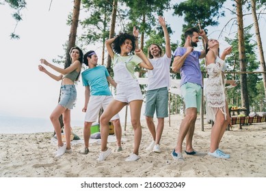 Full length body size view of attractive cheerful friends friendship dancing having fun at bank river open air event picnic outdoors - Powered by Shutterstock