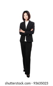 Full Length Business Woman Confident Smile Standing Isolated On White Background, Model Is A Asian Beauty