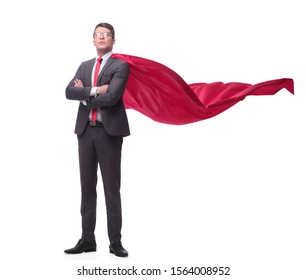 full length . confident businessman superhero in a red Cape - Powered by Shutterstock
