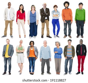 Full Length Of Diverse Multiethnic People In A Row 