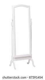 Full Length Dressing Mirror On Stand. Folding Free-standing Mirror Isolated Over White. With Clipping Path.