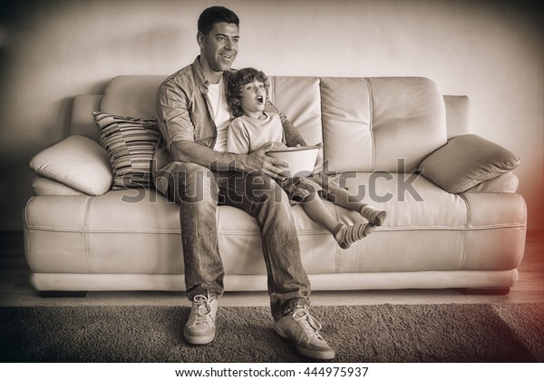 Full Length Happy Father Son Popcorn Stock Photo Edit Now