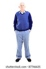 Full Length Of A Happy Senior Man Standing Confidently On White Background