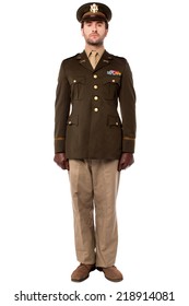 Full Length Image Of Army Man Standing In Attention