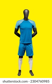 Full length image of a male display mannequin wearing sportswear isolated on yellow background - Shutterstock ID 2304760985