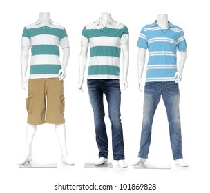 Full Length Male Mannequin Dressed In Jeans With Striped Shirt