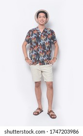 Full Length
Man Casual Summer Wearing New Stylish Floral ,palm,leaves Printed Printed Shirts With Khaki Pants Shorts And Flip Flop,hat
