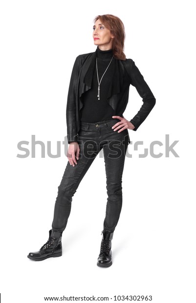 Full Length Middle Aged Woman Leather Stock Photo (Edit Now) 1034302963