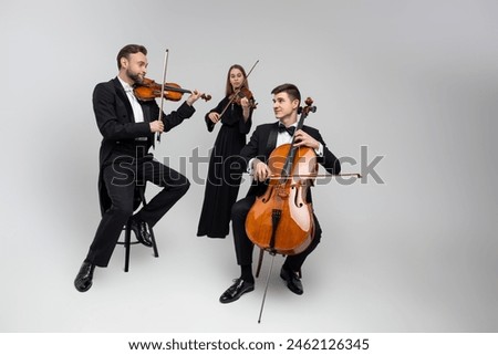 Full length of musicians playing cello and violins
