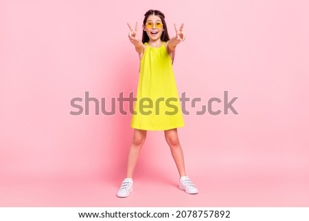 Similar – Image, Stock Photo adorable child girl in lavender field on sunset. smiling kid in sunglasses, jeans jumpsuit is having fun on nature on summer day. Family day, vacation, holiday.International Children’s Day,