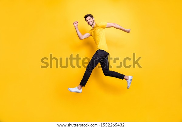 Full Length Photo Handsome Guy Jumping Stock Photo (Edit Now) 1552265432