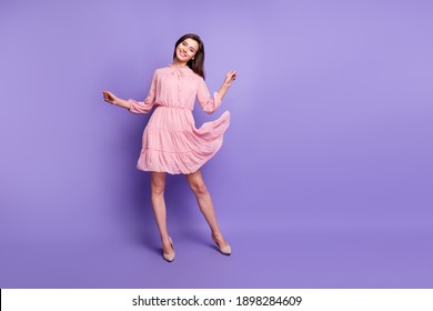 Full length photo of young beautiful girl happy positive smile look gorgeous isolated over violet color background - Shutterstock ID 1898284609