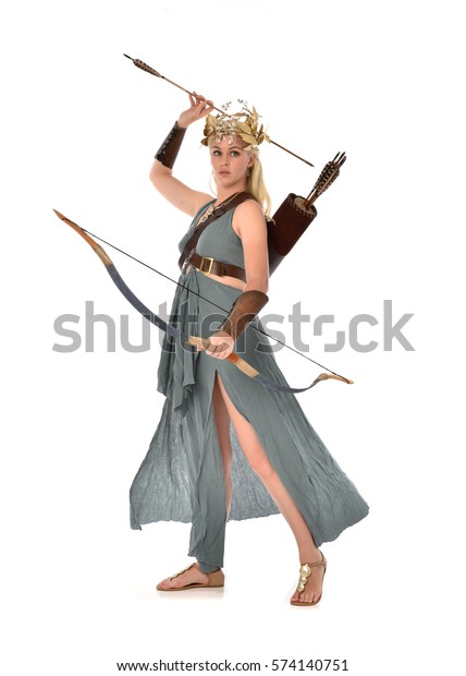 Full Length Portrait Archer Woman Green Stock Photo 574140751 ...