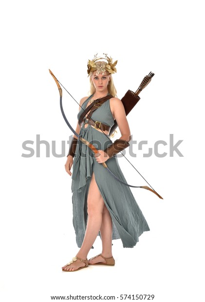 Full Length Portrait Archer Woman Green Stock Photo (Edit Now) 574150729