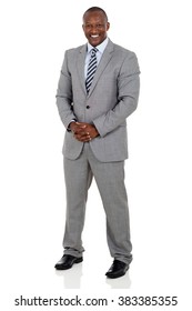 Full Length Portrait Of Black Business Man Isolated On White