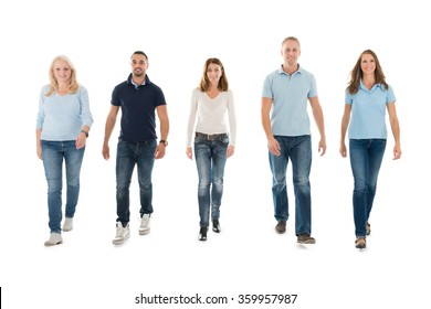 Full length portrait of confident people in casuals walking against white background - Powered by Shutterstock