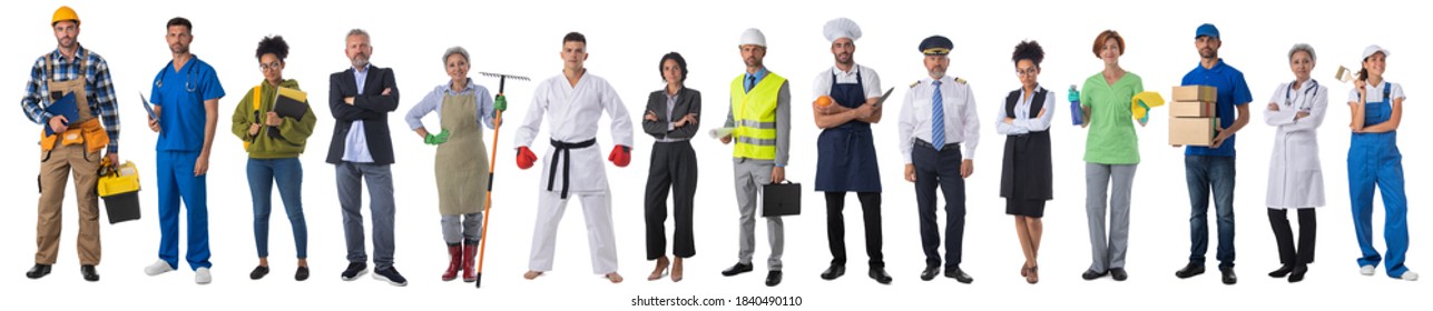 Full length portrait of group of people representing diverse professions of business, medicine, construction industry - Shutterstock ID 1840490110