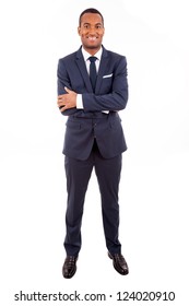 Full Length Portrait Of A Handsome African American Business Man Against White Background