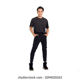 Full Length Portrait Of Man Standing Of  Front  On White Background