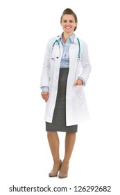 Full Length Portrait Of Medical Doctor Woman