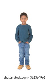 A Full Length Portrait Of A Young Boy Isolated On White