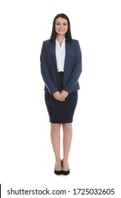 Full Length Portrait Of Young Housekeeping Manager On White Background