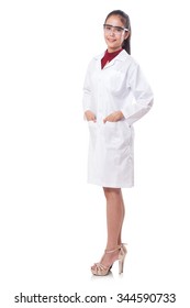 Full Length Portrait Of Young Scientist On White Background.